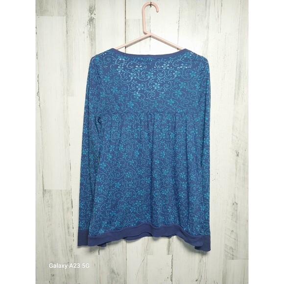 Free People Size Medium Blue Floral Long Sleeve Henley - Picture 5 of 7